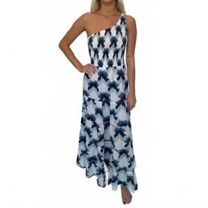 NEW PHIE COLLECTIVE brushed cotton one shoulder dress in indigo